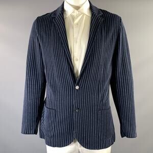 PATRICK ASSARAF Size XL Navy White Pinstripe Linen Cotton Jacket